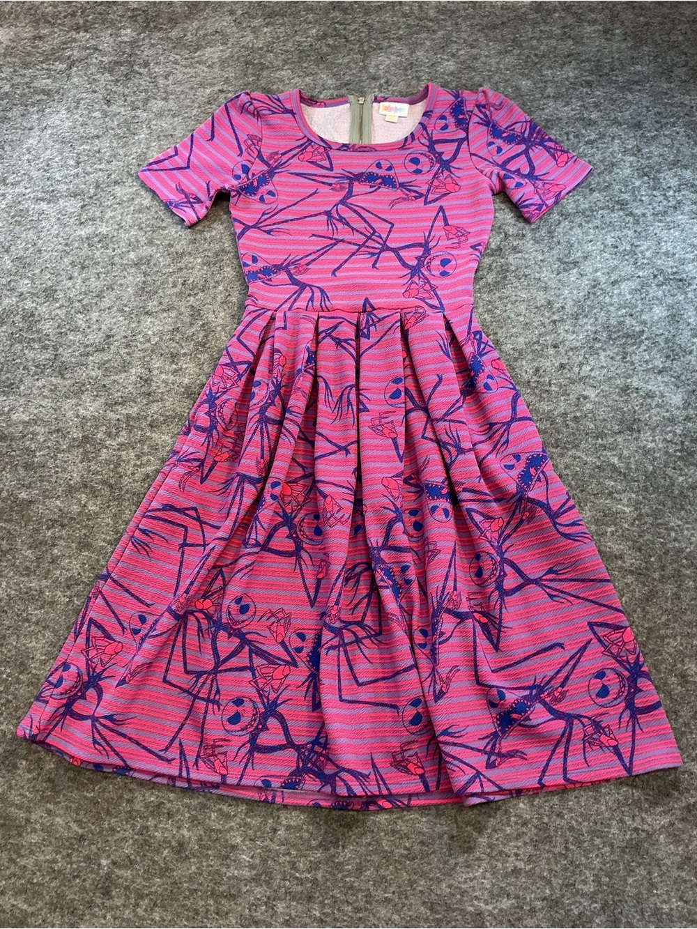 Lularoe Jack Skellington Disney Pink & Purple Short-Sleeve Fit & Flare Dress